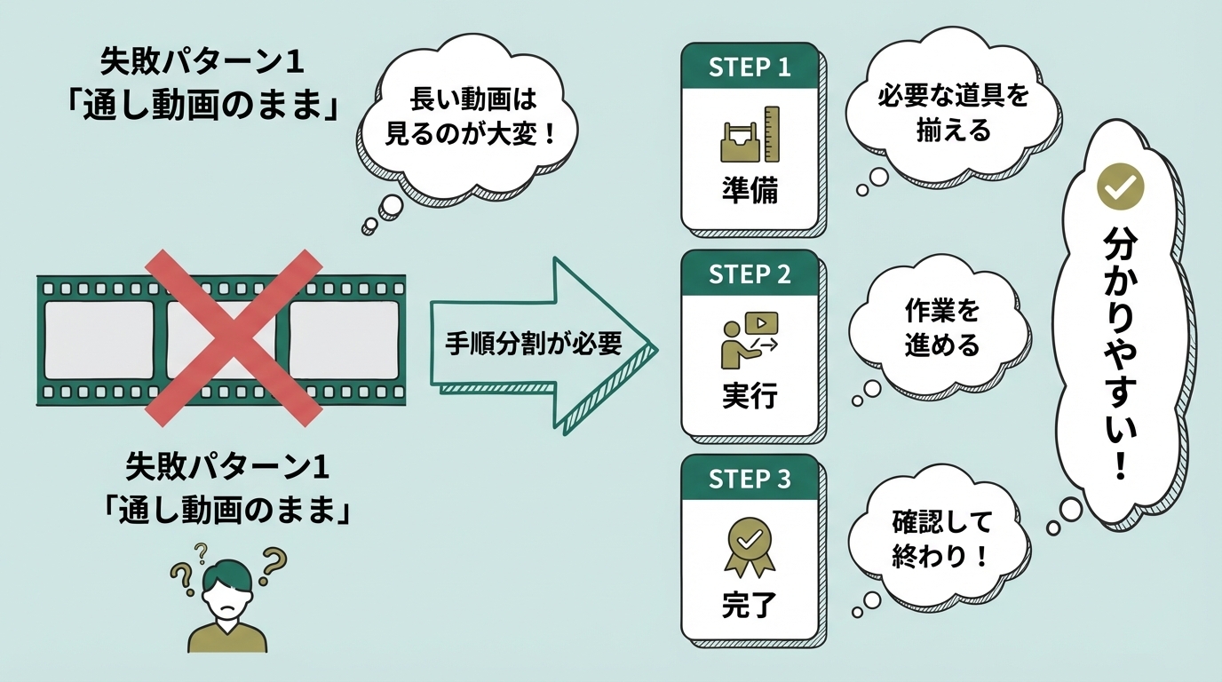 失敗パターン1：通し動画のまま