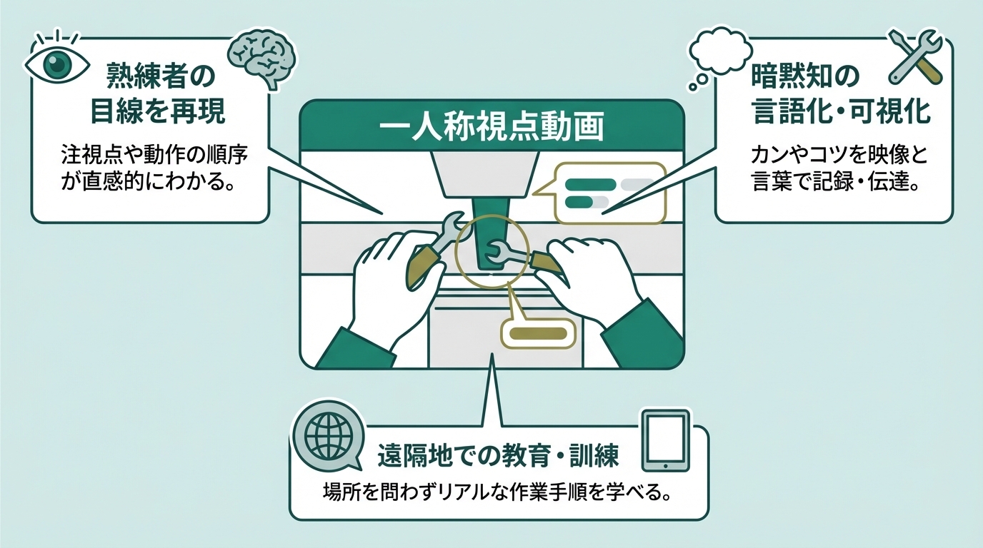 熟練作業者の目線で撮影された一人称視点の作業動画のフレーム