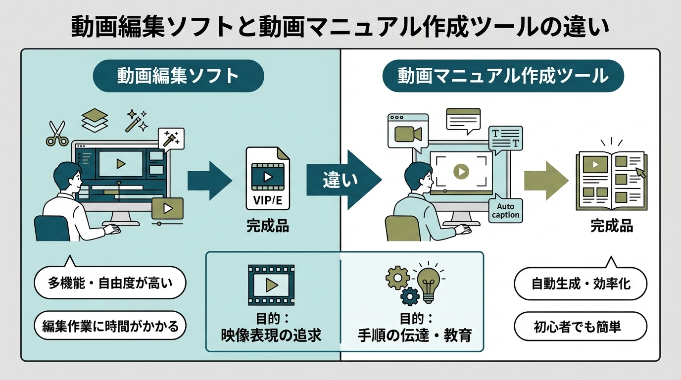 動画編集ソフトと動画マニュアル作成ツールの違い