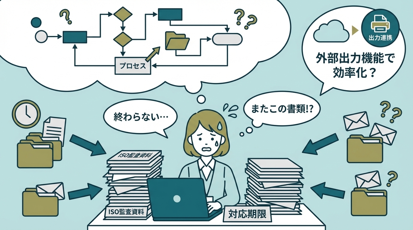 ISO監査対応に追われる品質保証部門のイメージ